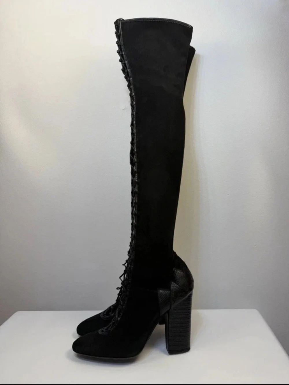 41 US 10 Italy Sergio Rossi Suede Leather Heel Over the Knee High Boots Lace Up